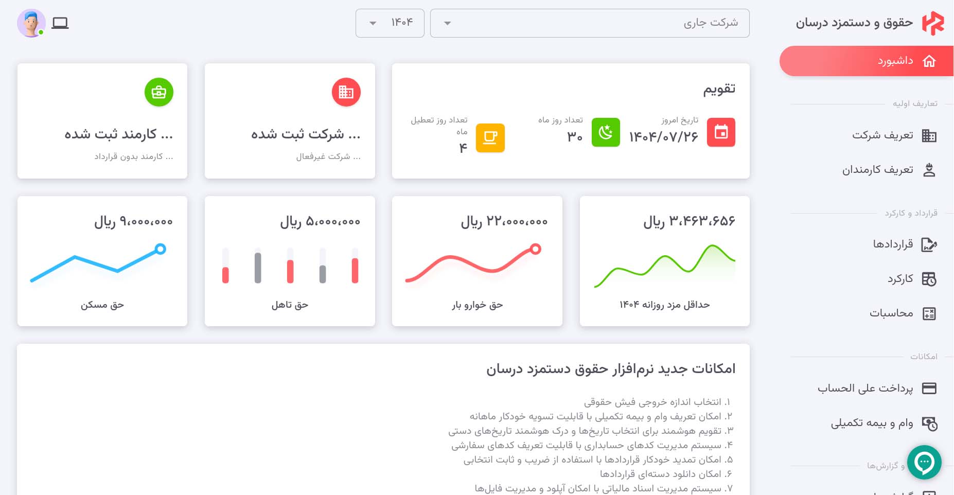 داشبورد حقوق دستمزد