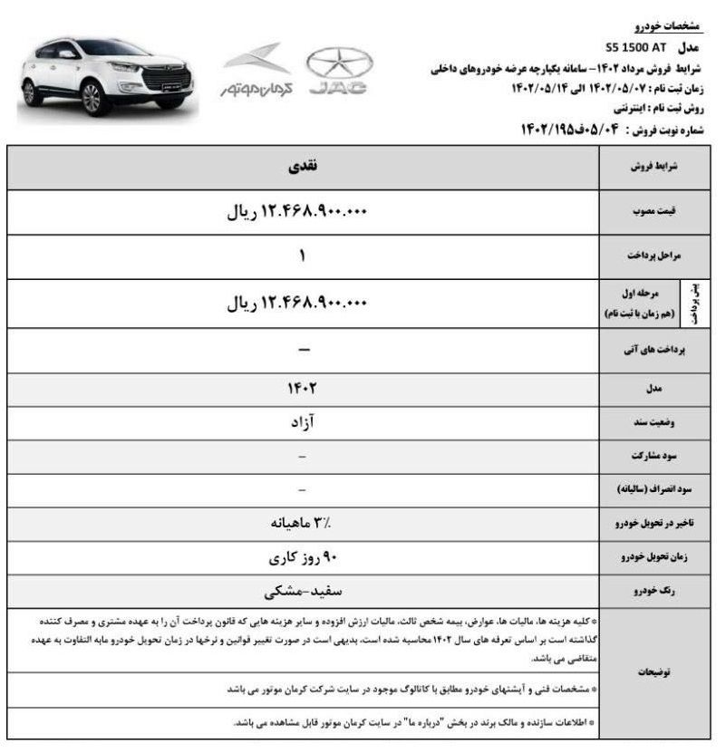 فروش فوری کرمان موتور آغاز شد + جدول و شرایط 6