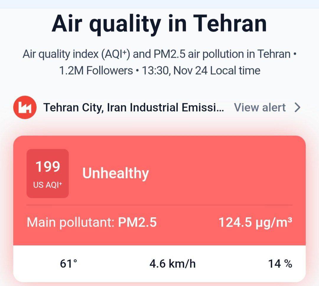 هوای تهران در روز تعطیل هم قرمز شد / شاخص آلودگی به 199 رسید 2