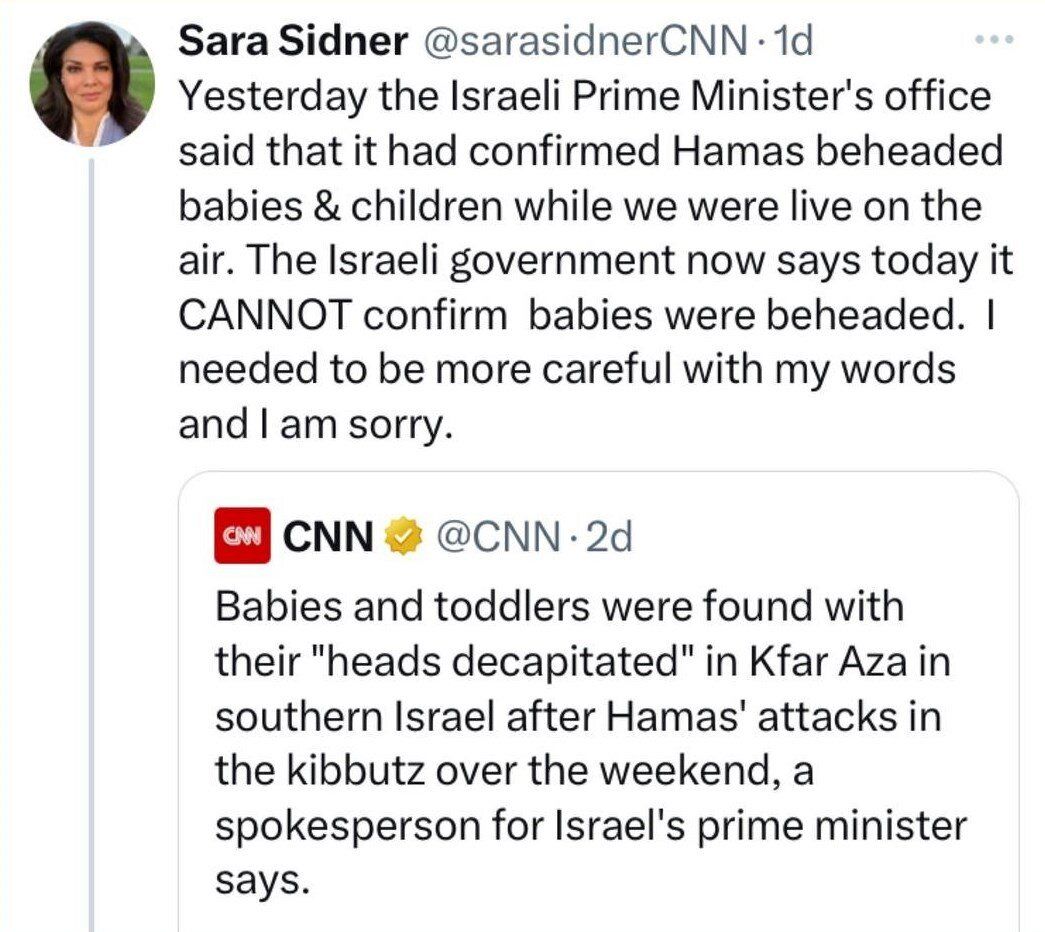 عذرخواهی خبرنگار آمریکایی به خاطر انتشار اخبار دروغ درباره سربریدن نوزادان توسط حماس