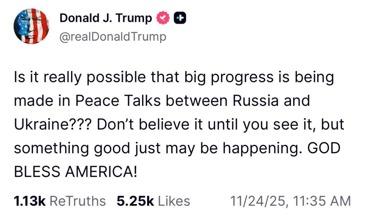 پست جدید ترامپ در تروث سوشال درباره مذاکرات صلح 2