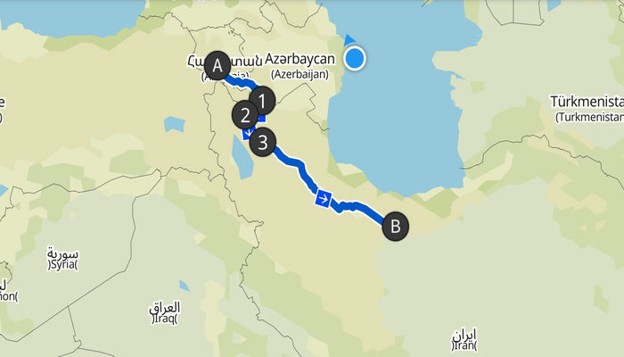مسیر تهران به ایروان