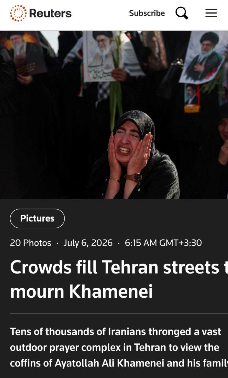 رویترز: خیابان‌های تهران برای سوگواری رهبر شهید ایران با جمعیت انبوه پُر شد