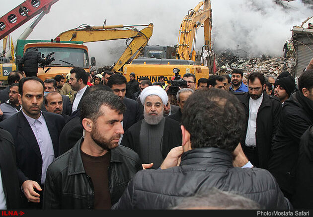 حضور رئیس جمهوری در محل حادثه پلاسکو