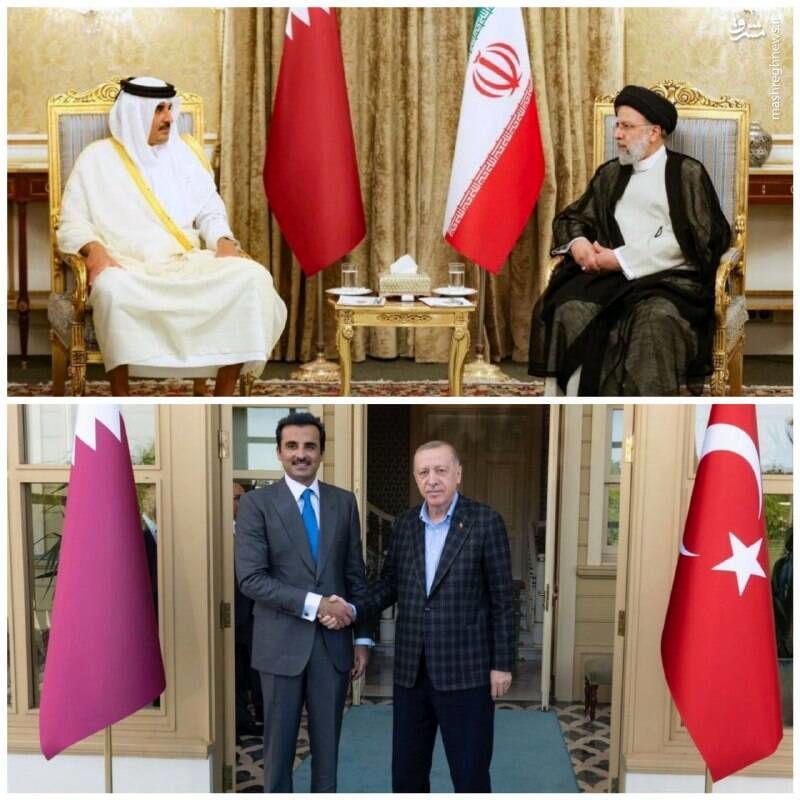 پوشش متفاوت امیر قطر در دیدار با رئیسی و اردوغان + عکس