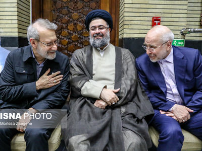 تصاویر | حضور لاریجانی، قالیباف و سید حسن خمینی در مراسم ترحیم مادر حدادعادل
