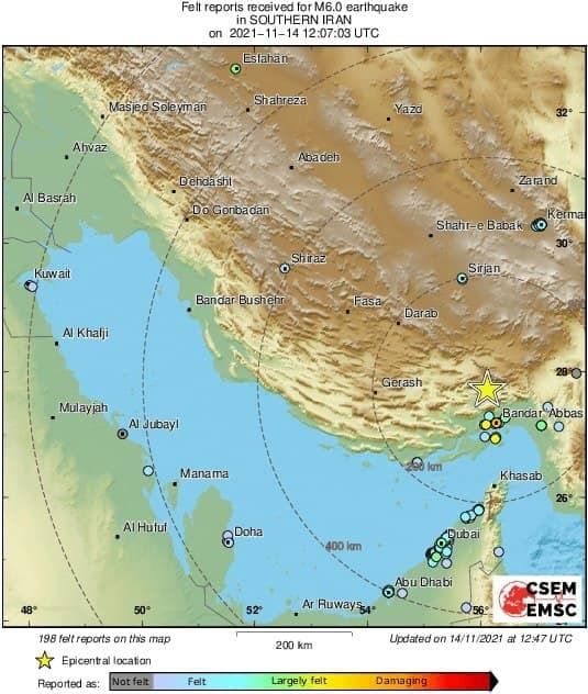 کانون زلزله بندرعباس جزیره قشم و در عمق ١٨ کیلومتری است