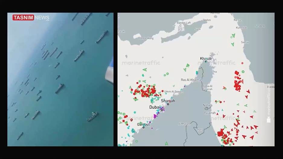 عکسی از تجمع کشتی ها در خلیج فارس به علت بسته بودن تنگه هرمز