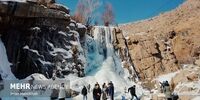  آبشار ۱۲ متری گنجنامه همدان یخ بست! +تصاویر