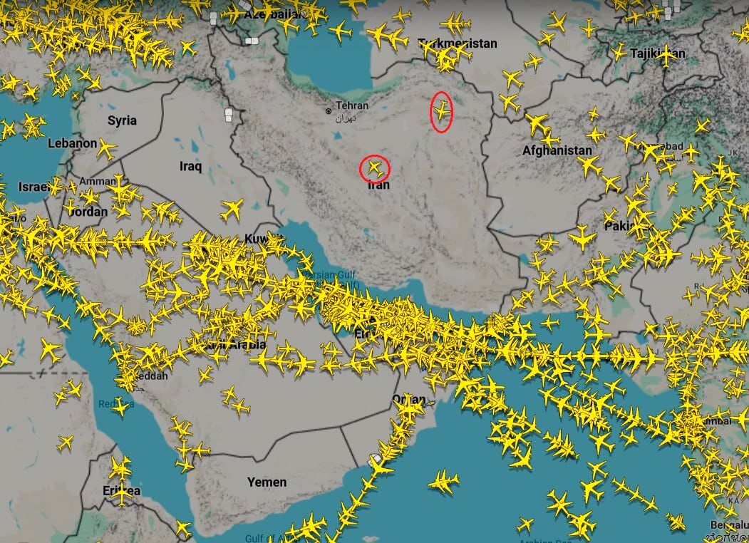 عکس | آسمان ایران خالی شد؛ هم اکنون تنها دو هواپیمای مسافری در آسمان ایران پرواز می‌کنند