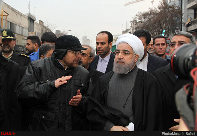 حضور رئیس جمهوری در محل حادثه پلاسکو