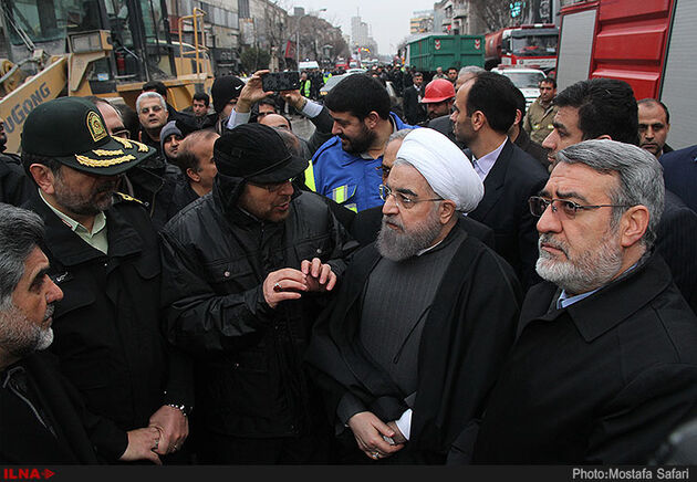 حضور رئیس جمهوری در محل حادثه پلاسکو