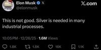 واکنش متفاوت ایلان ماسک به جهش قیمت نقره