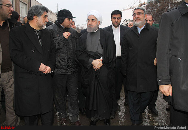 حضور رئیس جمهوری در محل حادثه پلاسکو