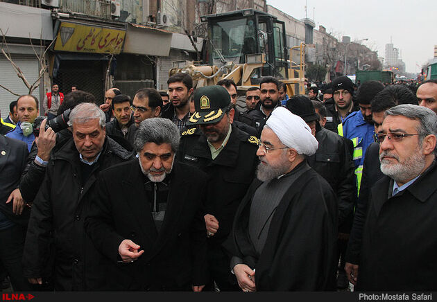 حضور رئیس جمهوری در محل حادثه پلاسکو