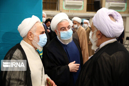 تصاویری خاص از روحانی، ناطق‌نوری و لاریجانی در دیدار با رهبر انقلاب