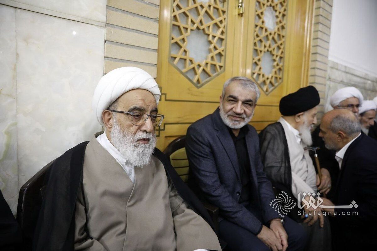 عکسی از ناطق نوری و آیت الله محقق داماد در مراسم چهلم شهید لاریجانی/ عضو شورای نگهبان هم بود