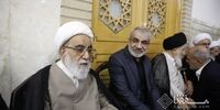 عکسی از ناطق نوری و آیت الله محقق داماد در مراسم چهلم شهید لاریجانی/ عضو شورای نگهبان هم بود