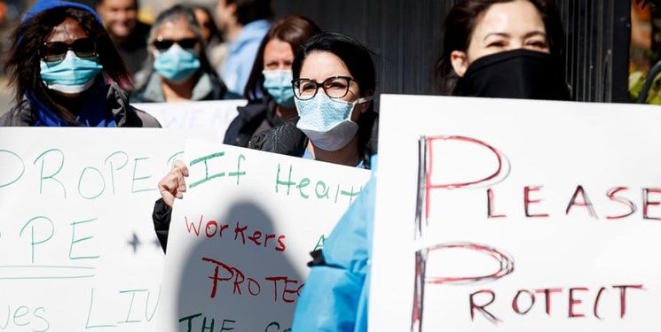 تجمع پرستارهای نیویورکی در اعتراض به کمبود تجهیزات