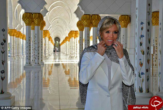 حجاب همسر رئیس جمهوری فرانسه در بازدید از مسجد امارات + عکس