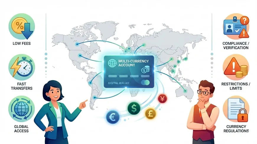 استفاده از حساب‌های ارزی دیجیتال در انتقال پول بین‌المللی؛ مزایا و چالش‌ها