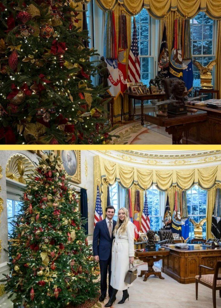 عکس‌های کریسمسی تیفانی ترامپ و همسرش در کاخ سفید