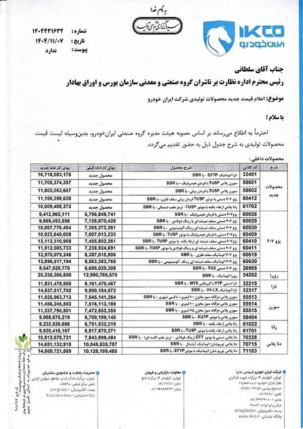 این خودرو رسما ۸۰۰ میلیون تومان گران شد/ نرخ جدید خودروها اعلام شد+ جدول افزایش قیمت