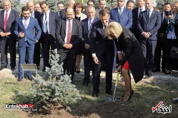 درختکاری امانوئل مکرون و همسرش در یادبود نسل‌کشی ارمنی‌ها