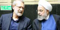 خوش و بش حسن روحانی و علی لاریجانی در یک مراسم ختم+ عکس