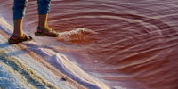 گزارش تصویری از تغییر رنگ بی‌سابقه دریاچه نمک قم