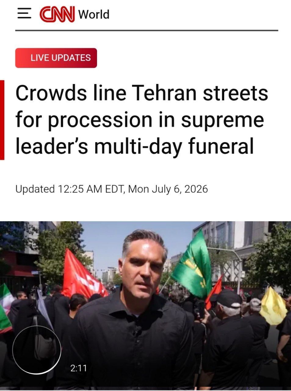 پوشش زنده تشییع میلیونی رهبر شهید انقلاب در شبکه «سی‌ان‌ان» آمریکا