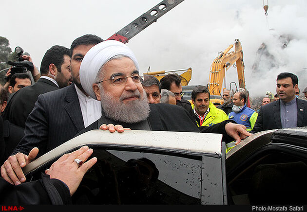 حضور رئیس جمهوری در محل حادثه پلاسکو