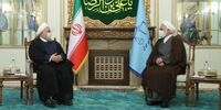 خوش و بش حسن روحانی و محسنی اژه در مراسم ترحیم محمدی ری شهری+ عکس