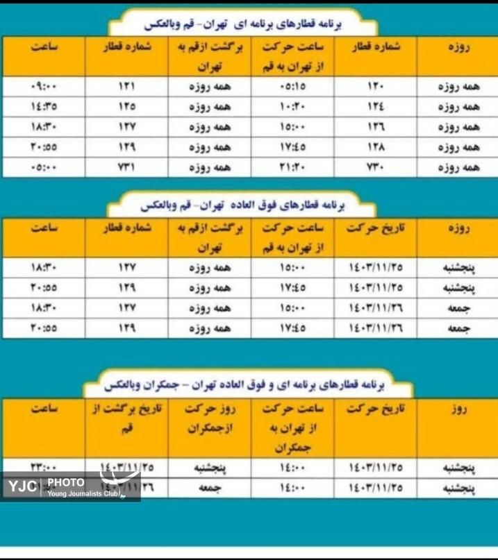 برقراری قطار‌های فوق العاده به قم و جمکران در پایان هفته+عکس