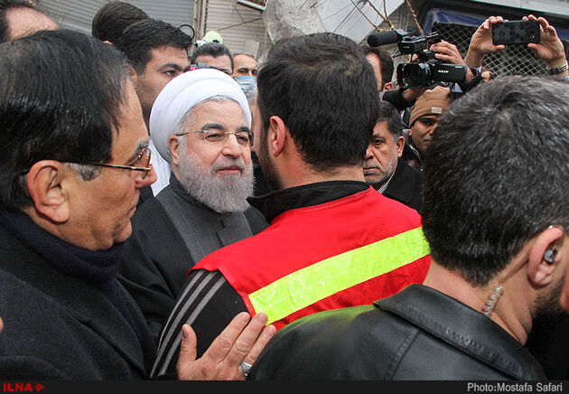 حضور رئیس جمهوری در محل حادثه پلاسکو