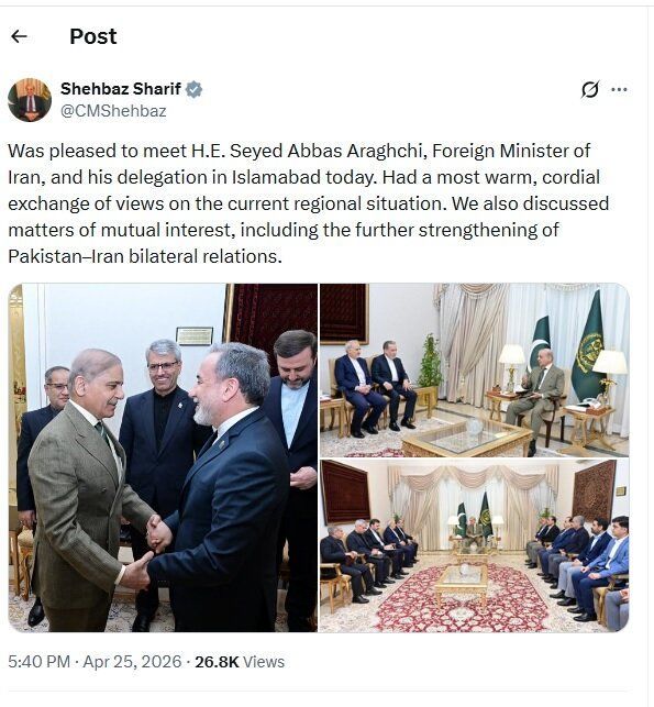 شهباز شریف: درباره اوضاع منطقه با عراقچی گفتگو کردم