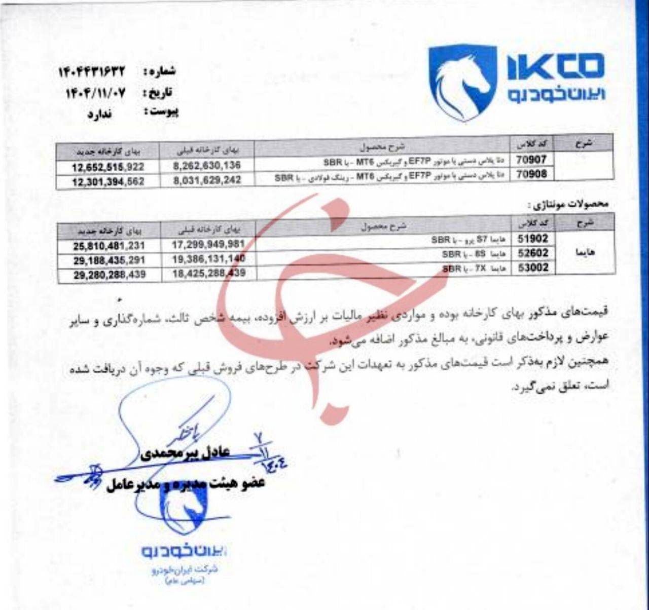 قیمت محصولات ایران خودرو افزایش یافت / دنای پلاس دستی به یک میلیارد و ۲۶۵ میلیون تومان رسید+ لیست قیمت