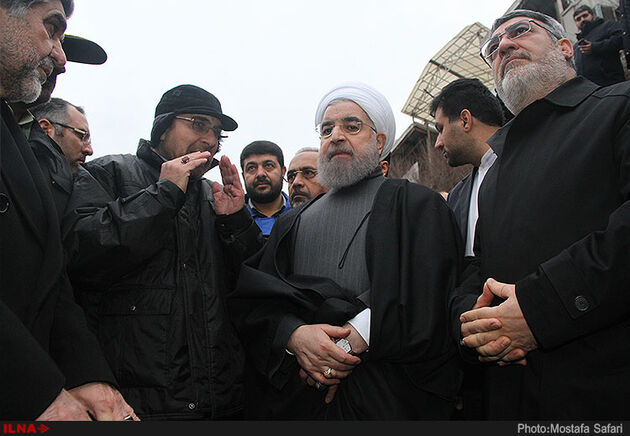 حضور رئیس جمهوری در محل حادثه پلاسکو
