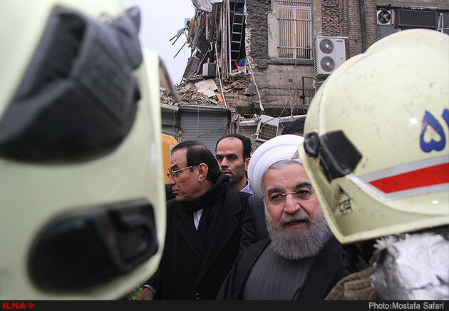 حضور رئیس جمهوری در محل حادثه پلاسکو